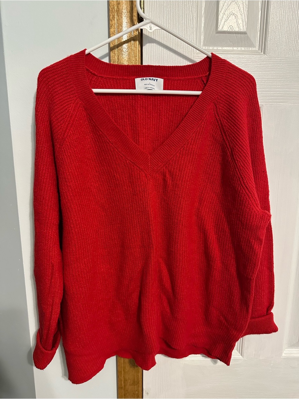 Old Navy Bright Red V-Neck Knit Sweater